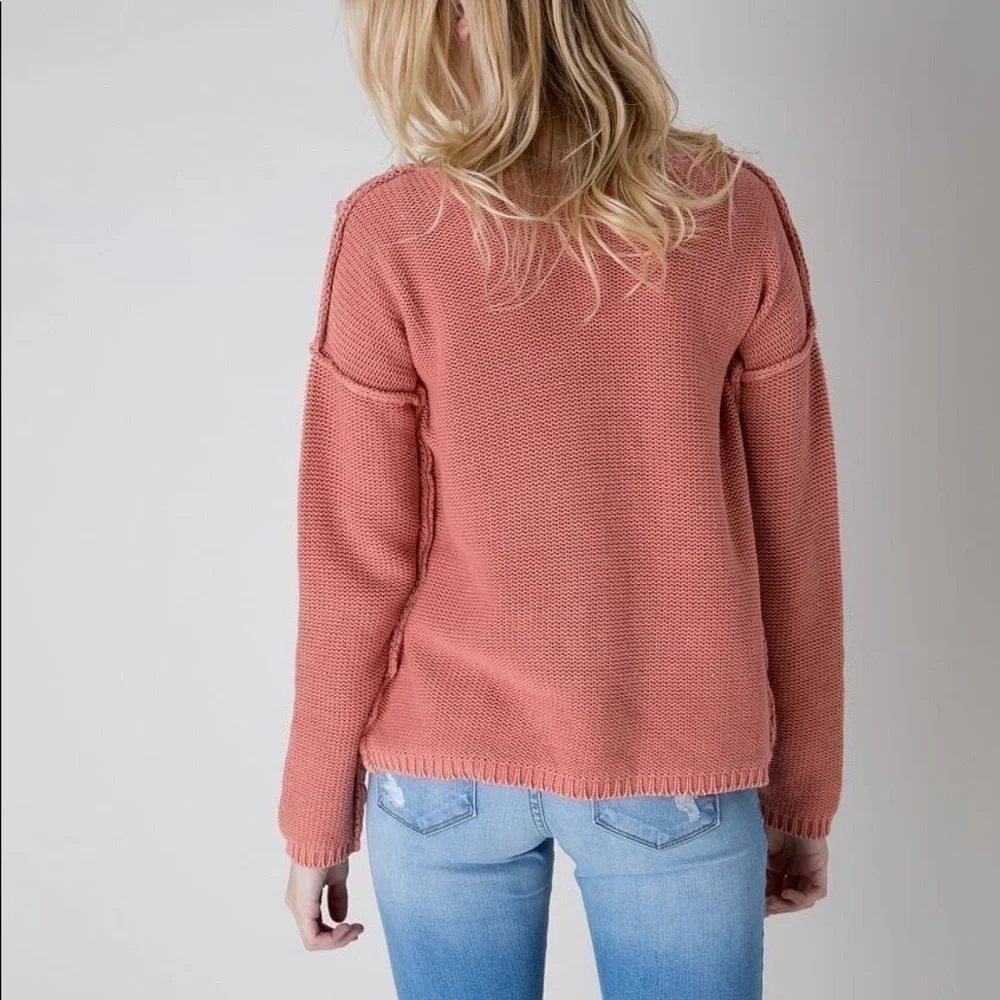 BKE Gimmicks Dusty Rose Open Weave Sweater. S